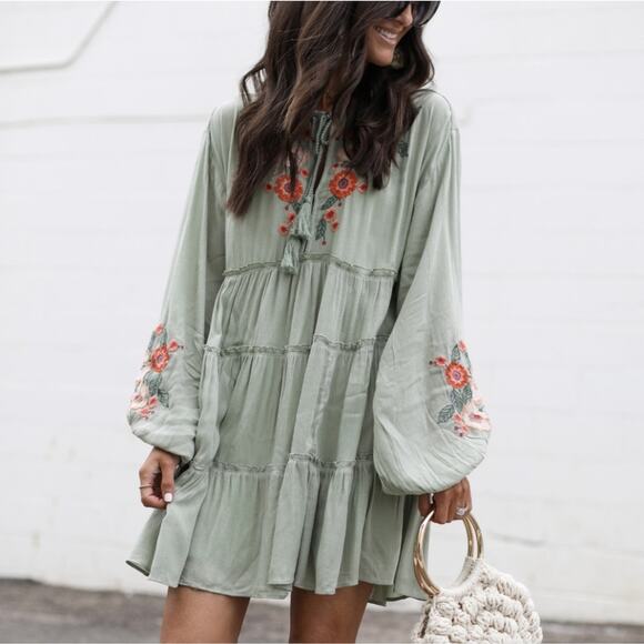 Free People Spell On You Mia Earth Sage Embroidered XS Dress - Picture 1 of 10